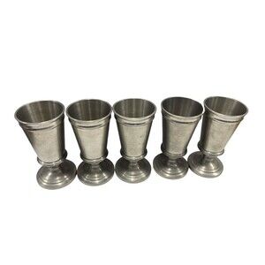 5 Vintage ES Eduard Scholl German Pewter Shot Glasses 4.5” Excellent Used